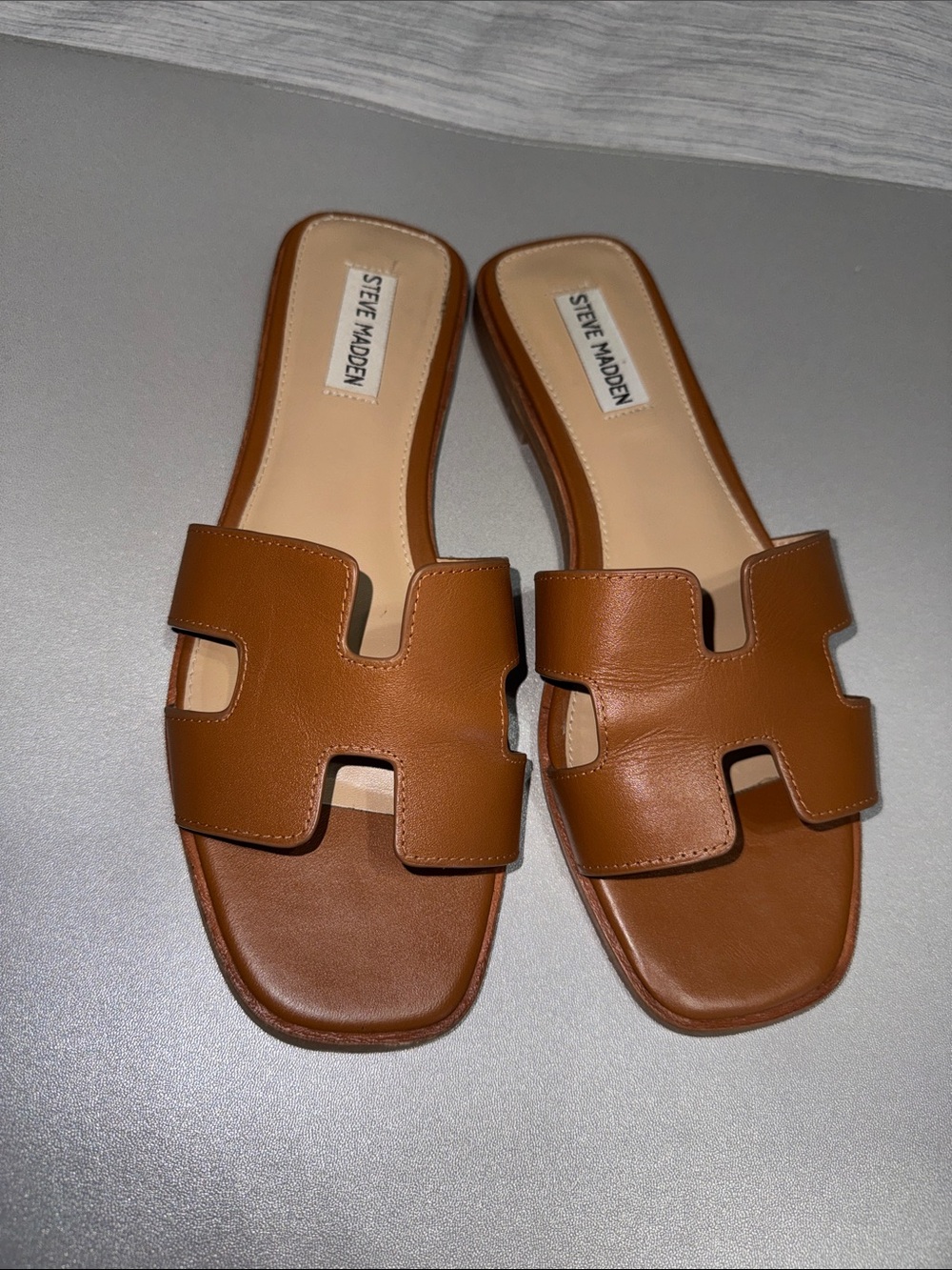 Steve Madden Hadyn Cognac Leather Slide Sandals - Women's Size 9